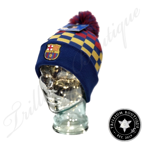 FC Barcelona Men's Pom Pom Beanie Hat One Size NWT - Picture 3 of 5